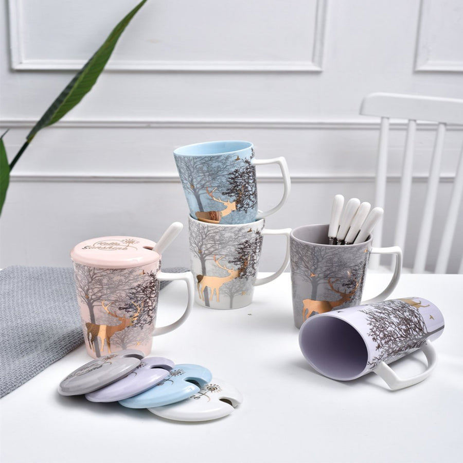 Ceramic Deer Mug With Lid And Spoon - Image 2