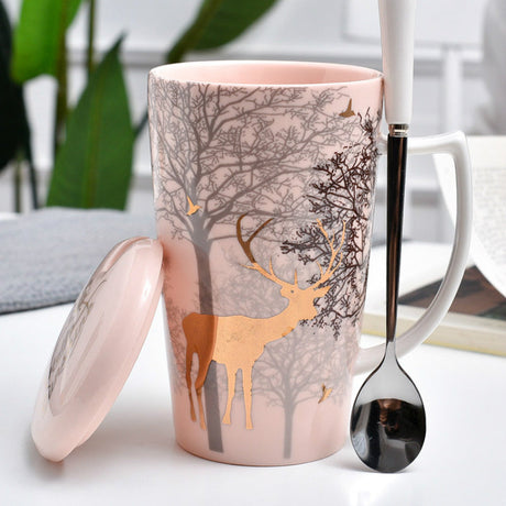 Ceramic Deer Mug With Lid And Spoon - Image 0