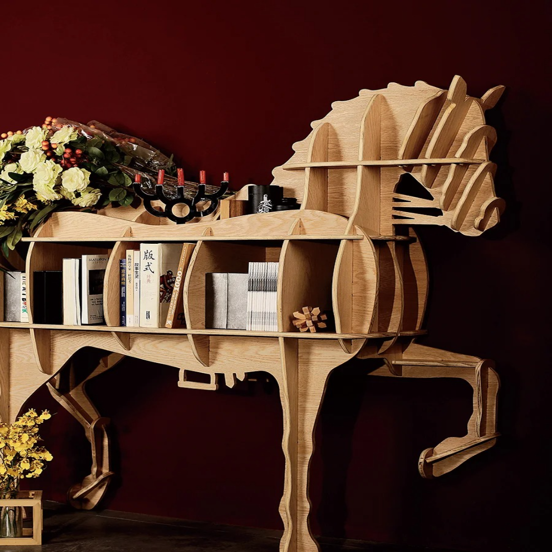 Horse-Shaped Wooden Decorative Bookshelf