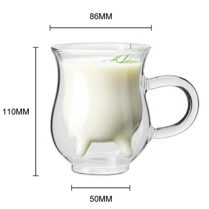Cow Double Layer Glass Mug - Image 7