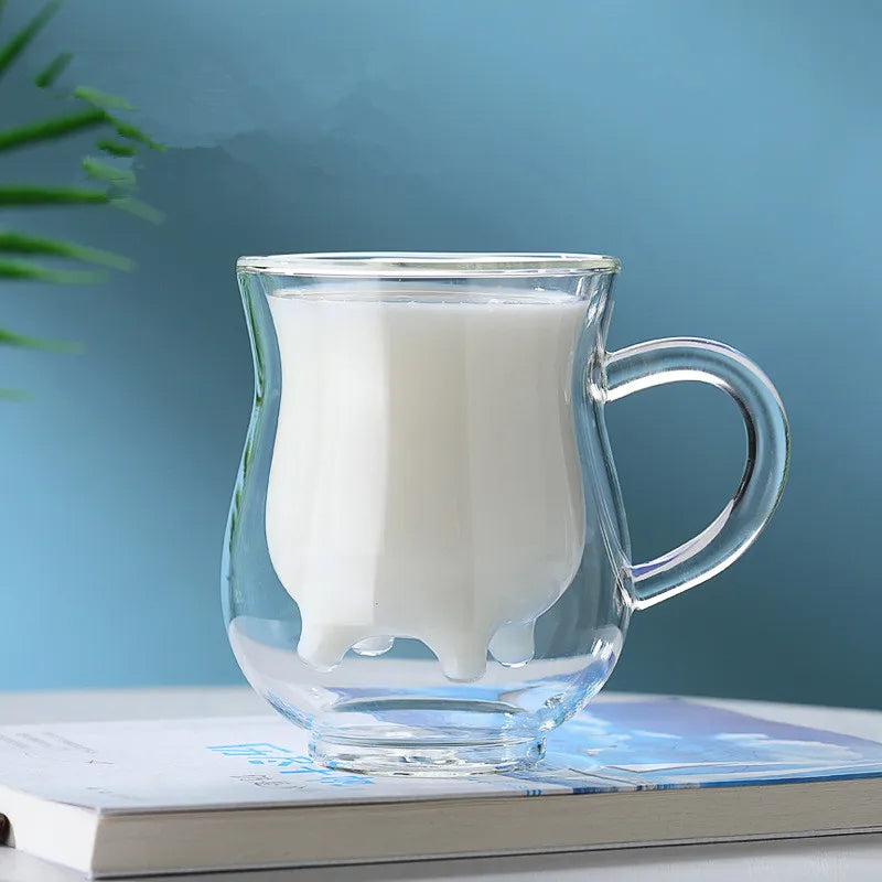 Cow Double Layer Glass Mug - Image 3
