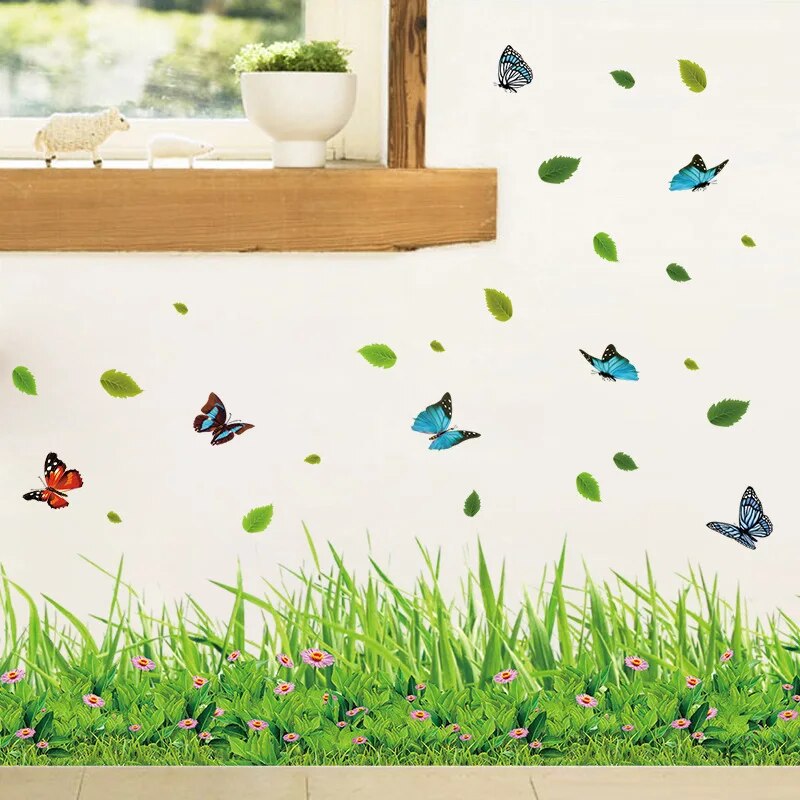 Serene Springtime Butterfly Green Grass Wall Stickers - Image 3