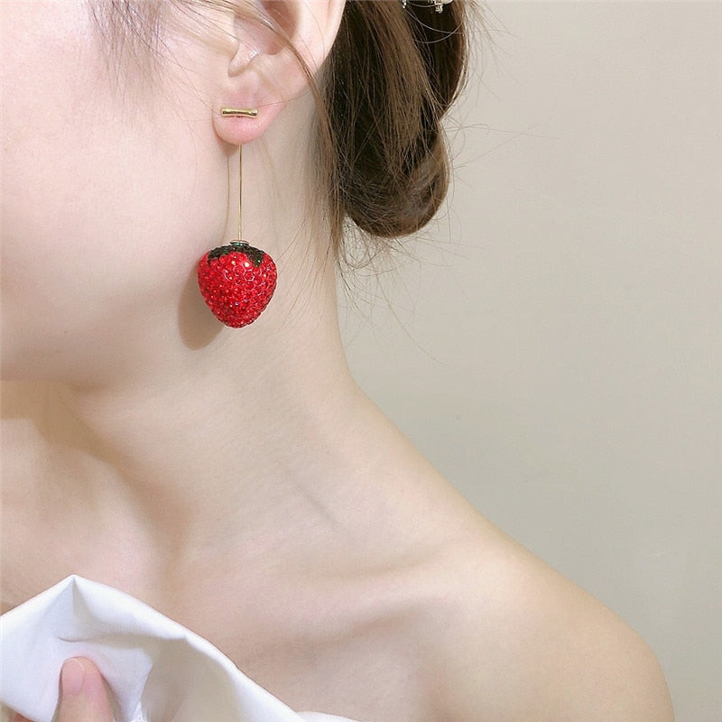 Sweet Strawberry Zircon Earrings