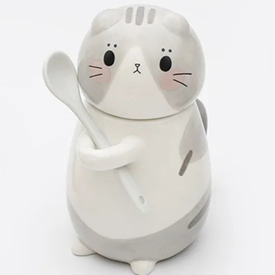 Lucky Cat Ceramic Coffee Mug with Spoon - Image 7