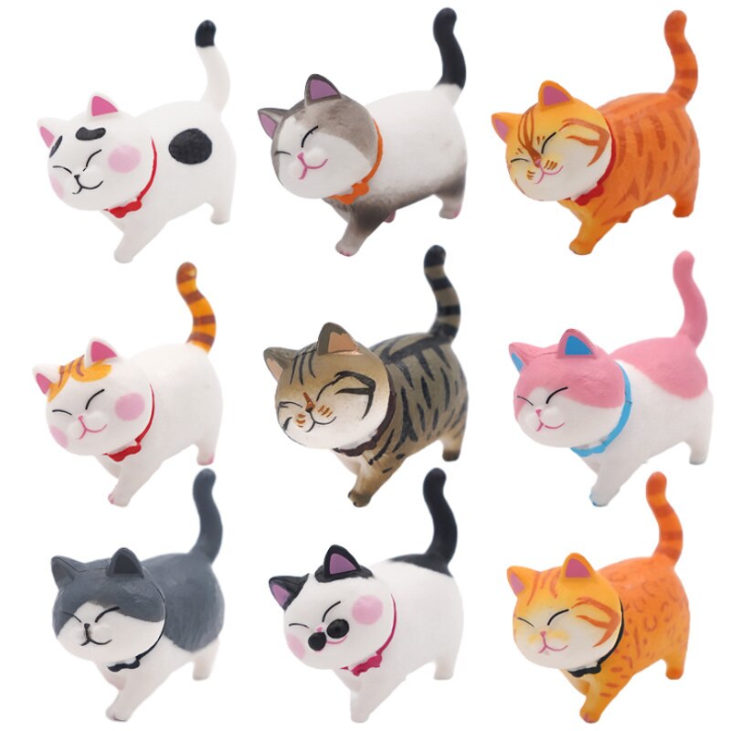 9Pcs Cute Kitty Rotating Head Car Decor