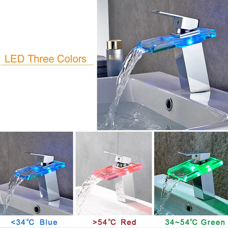 LED Brass Waterfall Modern Faucet - Image 2