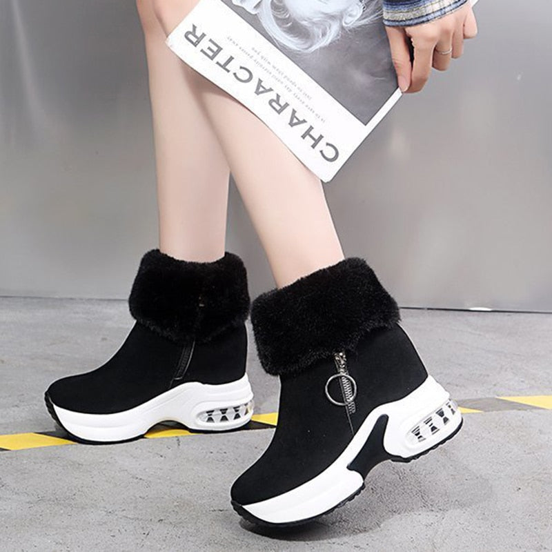 Fur Zipper Wedges Winter Boots - Image 4