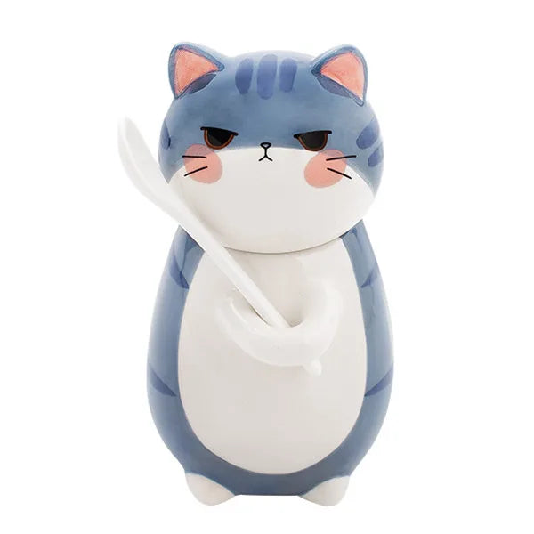 Lucky Cat Ceramic Coffee Mug with Spoon - Image 9