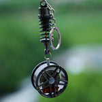 Wheel Rim Rearview Mirror Car Keychain Decor