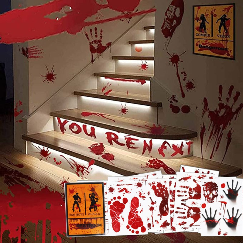 Bloody Handprint Stickers Halloween Decor