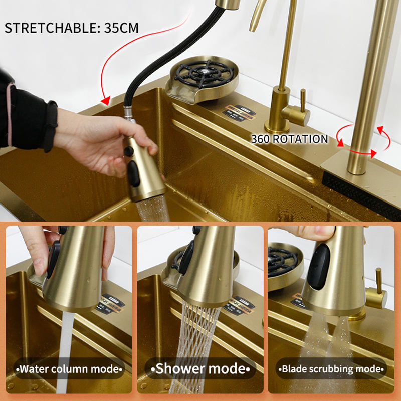 Gold Stream Multifunctional Waterfall Kitchen Sink