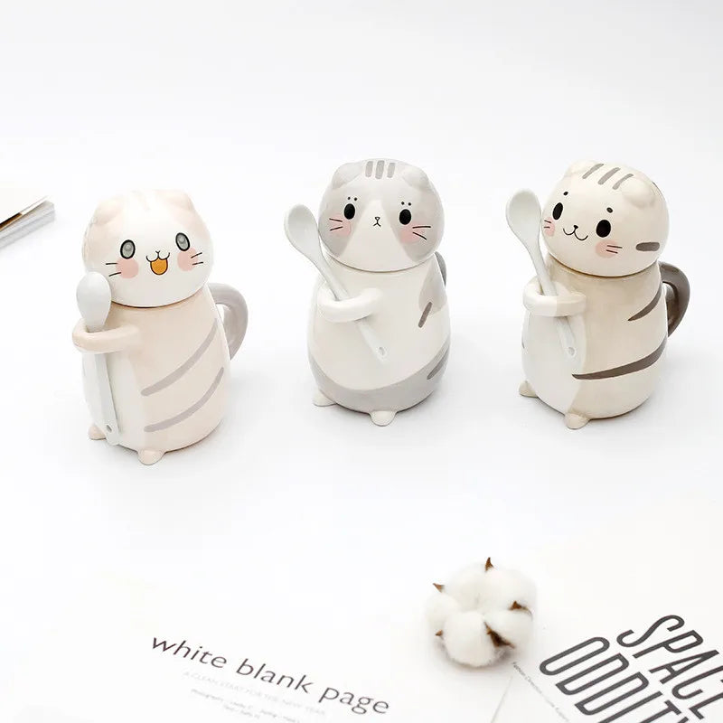 Lucky Cat Ceramic Coffee Mug with Spoon - Image 3