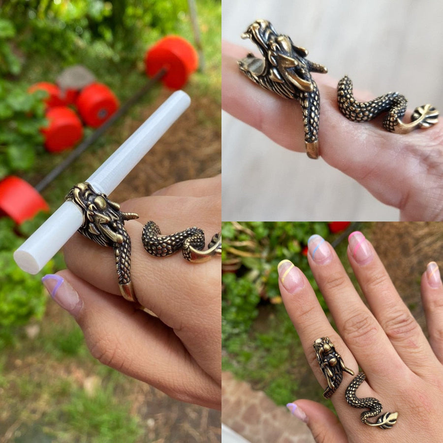 Retro Mystical Time Brass Dragon Ring - Image 3