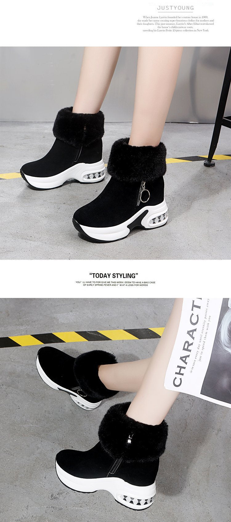 Fur Zipper Wedges Winter Boots - Image 10