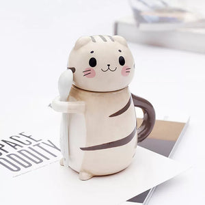 Lucky Cat Ceramic Coffee Mug with Spoon - Image 0