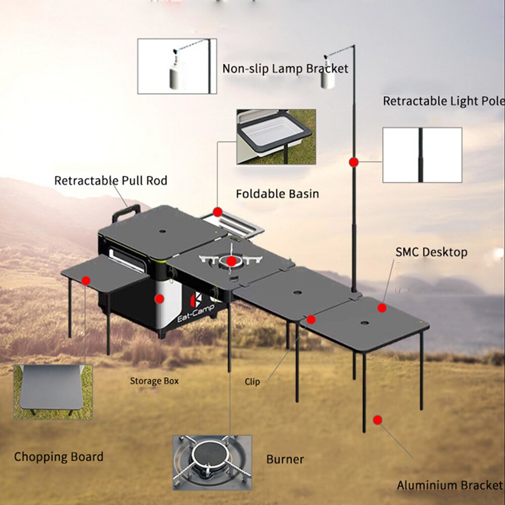 Foldable Mobile Cook Station Outdoor Chef Table