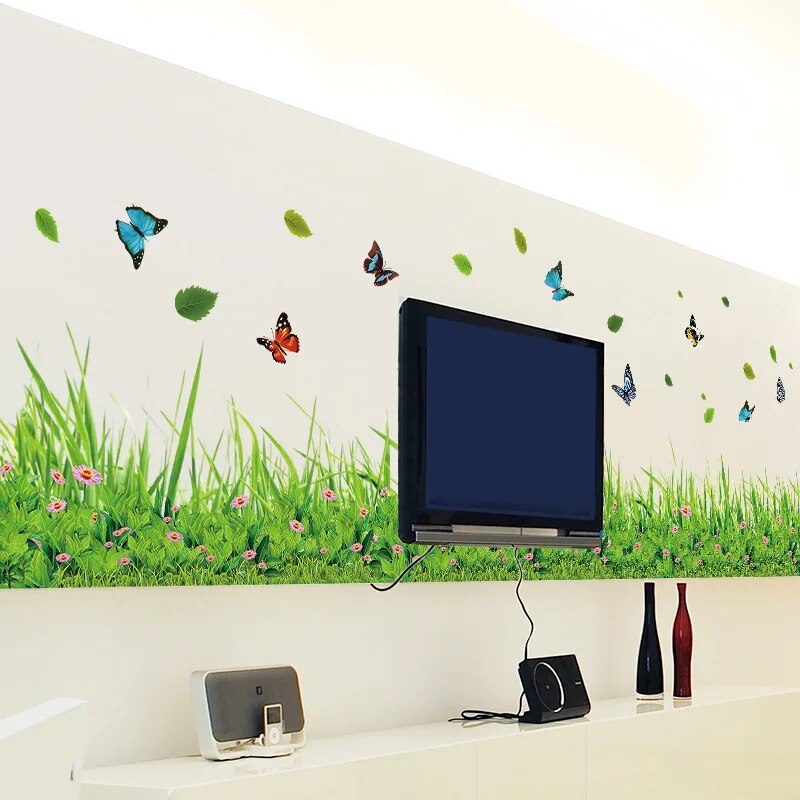 Serene Springtime Butterfly Green Grass Wall Stickers - Image 1
