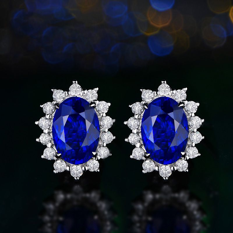 Eastern Aura Oval Blue Gem Earring - Image 1