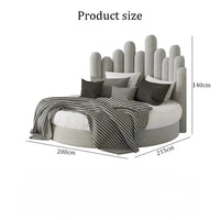 Scandinavian-Inspired Round Upholstered Wave Headboard Bed - Image 4