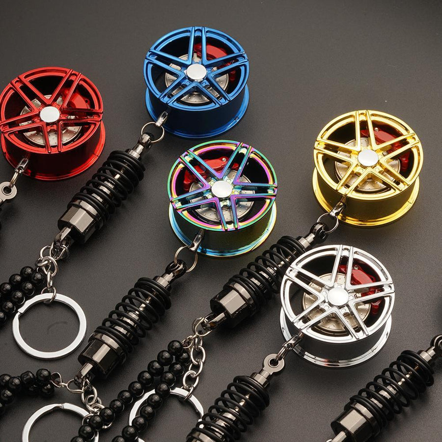 Wheel Rim Rearview Mirror Car Keychain Decor - Image 1
