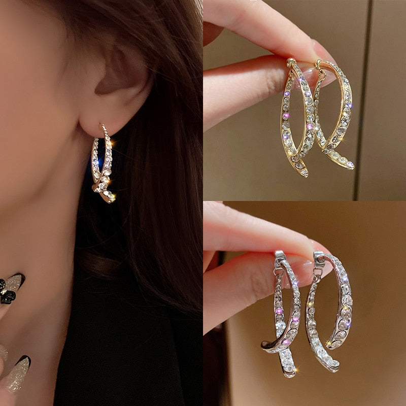 Korean Style Rhinestone Geometric Earrings - Image 0