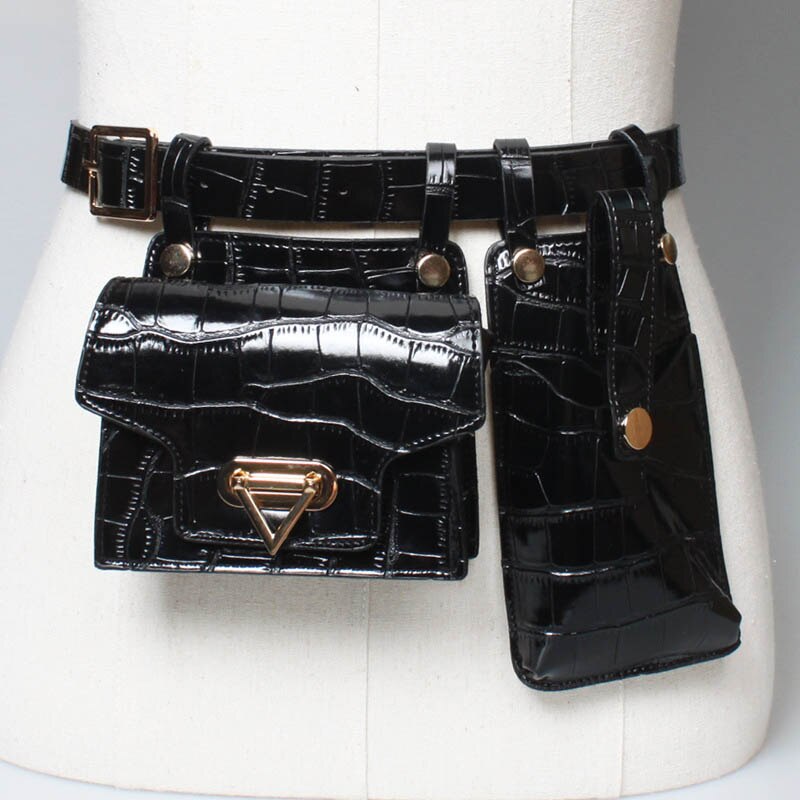 Multiple Pockets Leather Adjustable Strap Compact Belt Bag