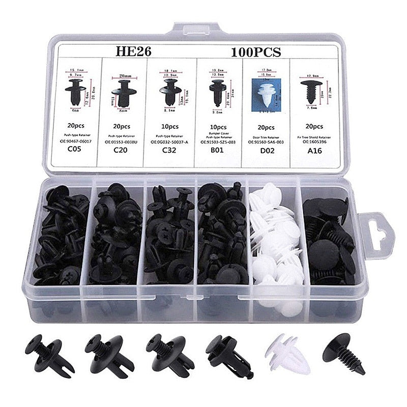 100pcs Auto Fastener Pin Rivet Bumper Car Clip Kit - Image 3