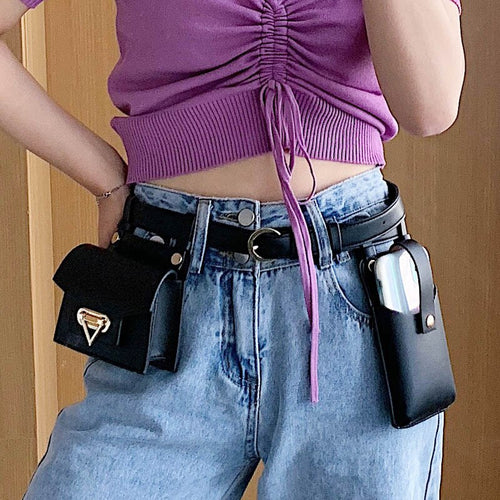Multiple Pockets Leather Adjustable Strap Compact Belt Bag - Image 0