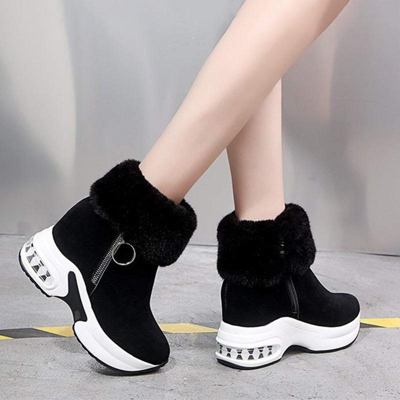 Fur Zipper Wedges Winter Boots