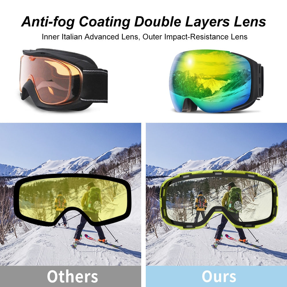 Magnetic UV Protection Anti-Fog Ski Goggles