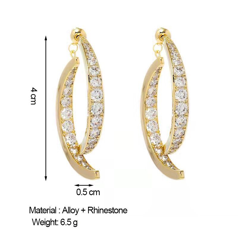 Korean Style Rhinestone Geometric Earrings - Image 4