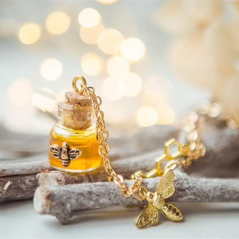 Honey Charm Bee Bottle Necklace