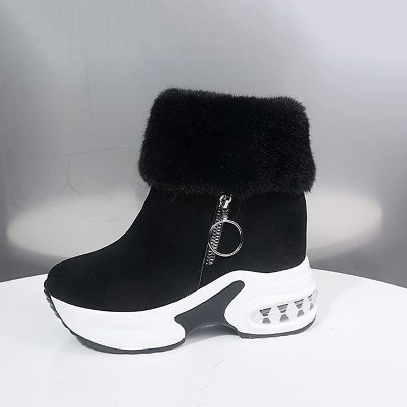 Fur Zipper Wedges Winter Boots - Image 1