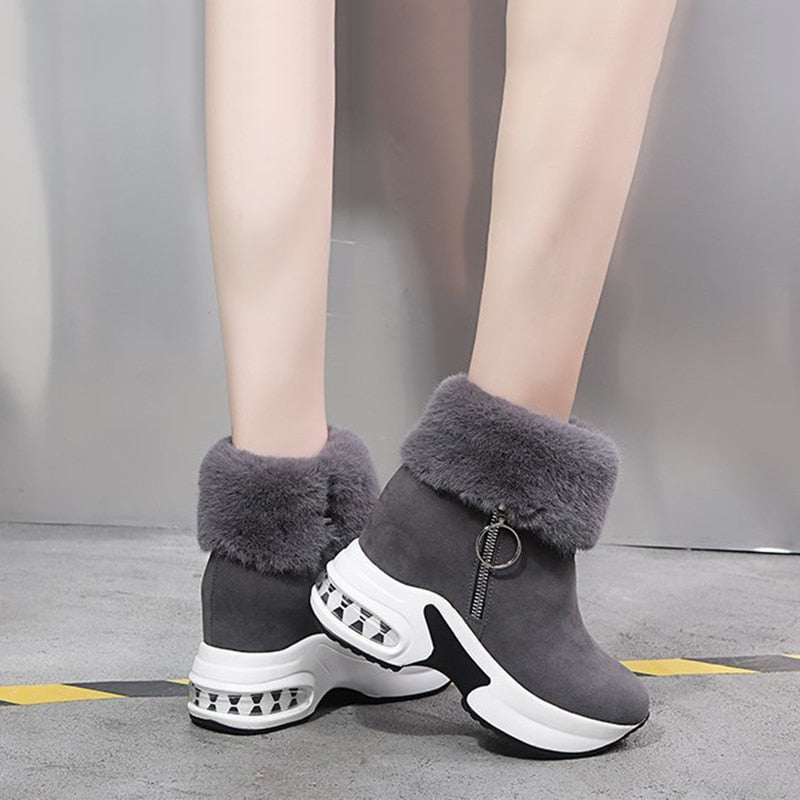 Fur Zipper Wedges Winter Boots - Image 3