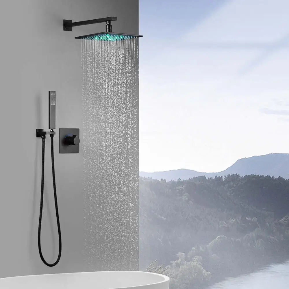 Matte Black Modern LED Modern Rainfall Shower Set