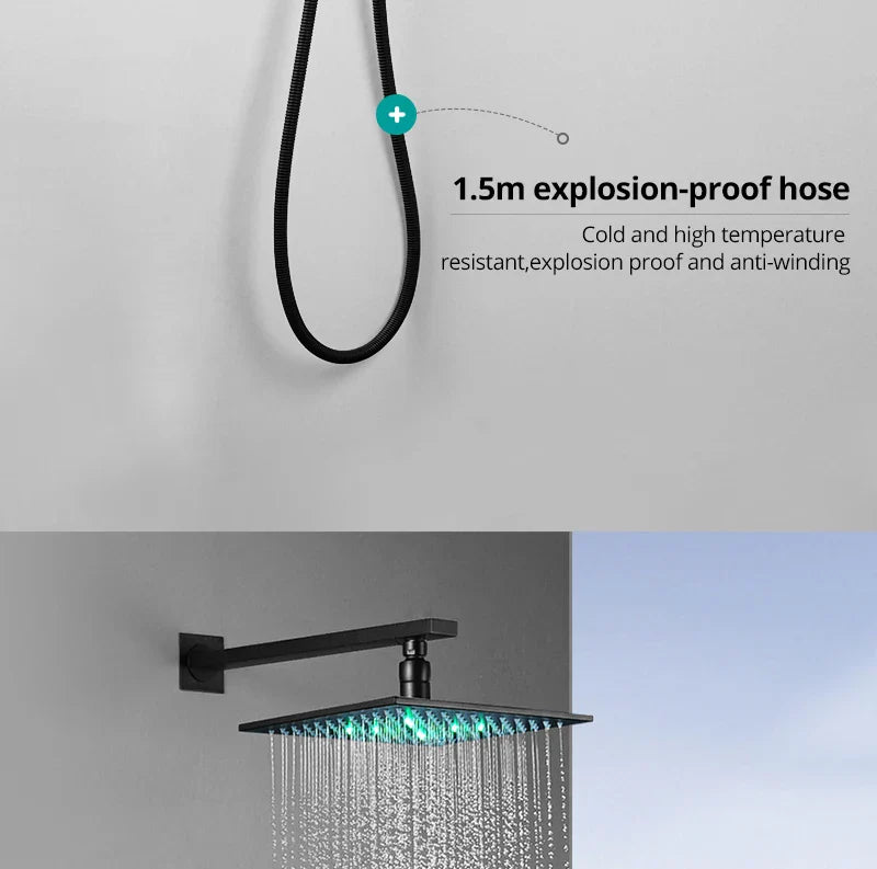 Matte Black Modern LED Modern Rainfall Shower Set - Image 9
