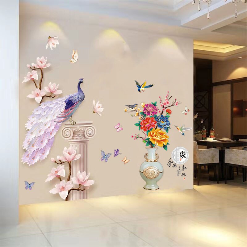 3D Peacock Flower Style Wall Sticker