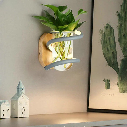Nordic Unique Wooden Outdoor Wall Vase Lamp - Image 0