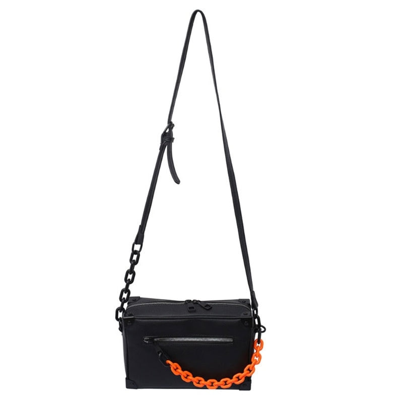 Unisex Crossbody Chain Leather Messenger Bag - Image 10