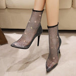 Elegant Rhinestone Mesh Ankle High Heels