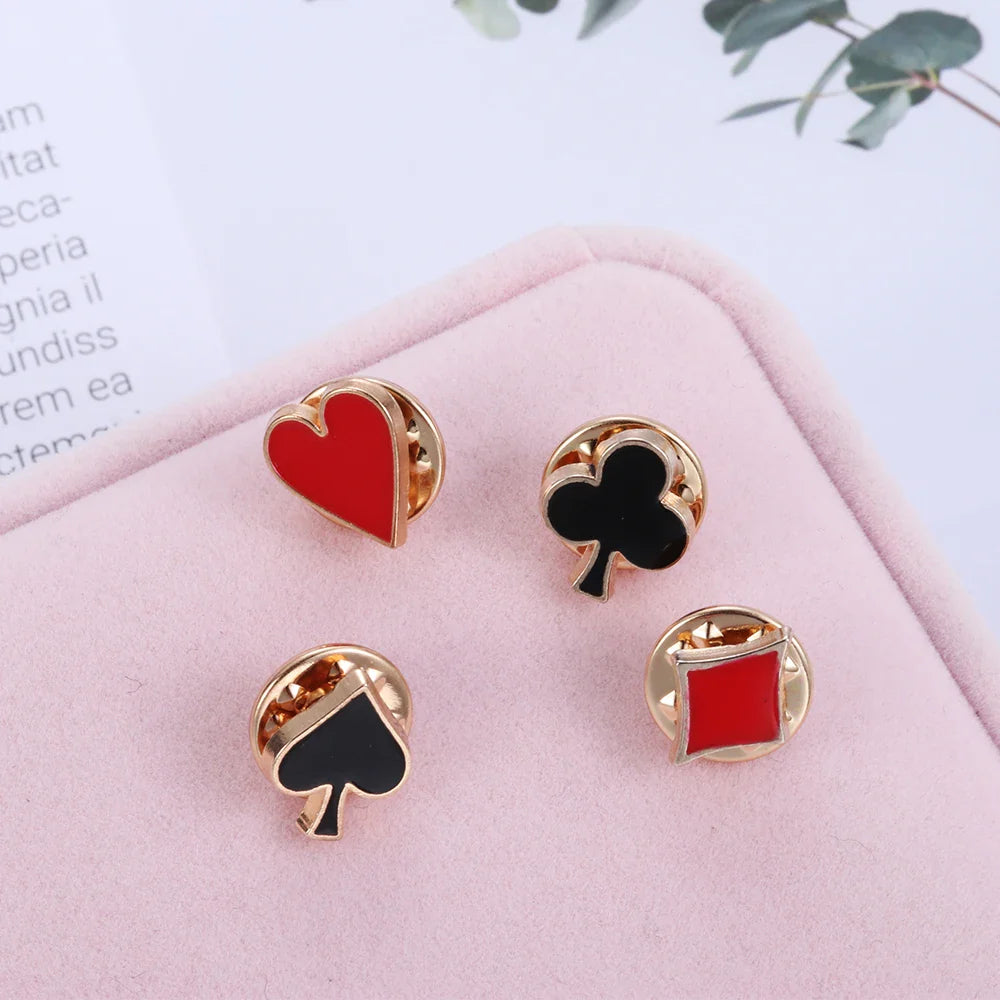 Zinc Alloy Poker Card Collar Clips Brooch Set