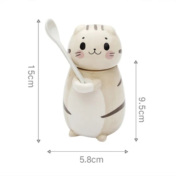 Lucky Cat Ceramic Coffee Mug with Spoon