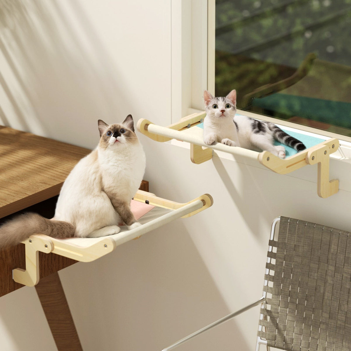 Wooden Window Cat Hanging Bed