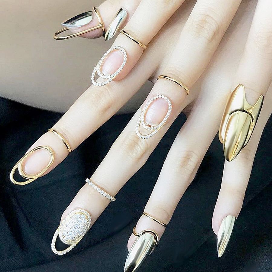 Sleek Line Gothic Metal Thin Nail Rings - Image 0