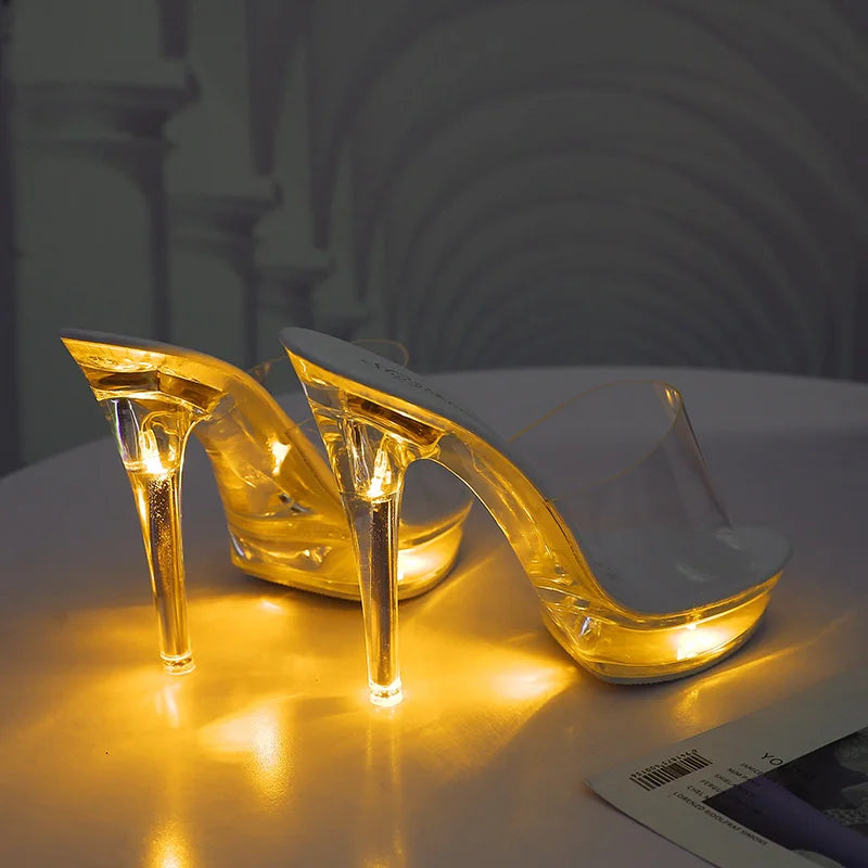 Light-Up Clear Transparent High Platform Heels - Image 12