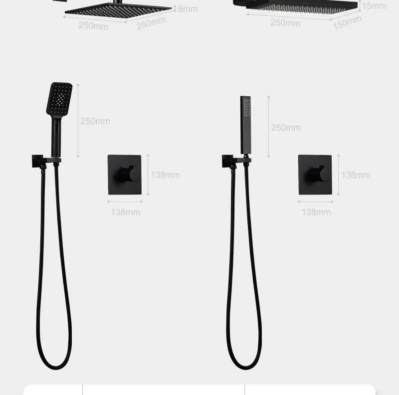 Matte Black Modern LED Modern Rainfall Shower Set - Image 10