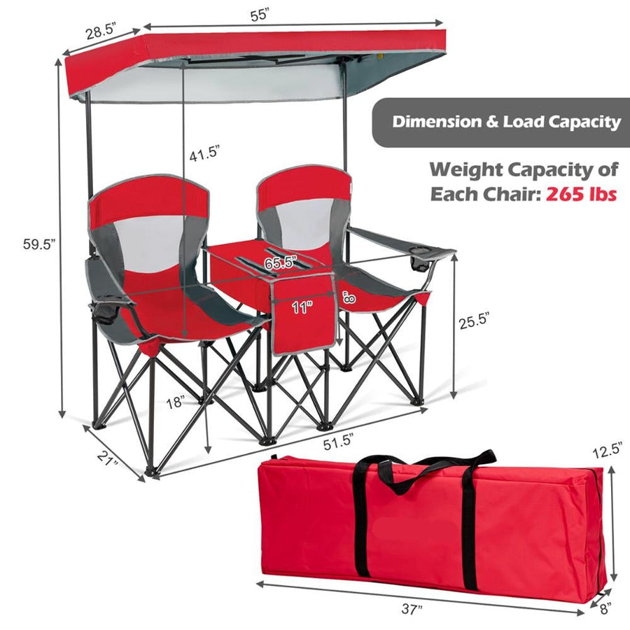 Double Folding Built-in Ice Box Camping Chair - Image 2