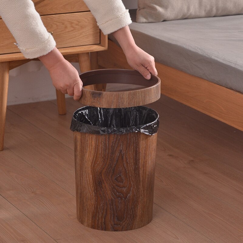 Elegant Retro Wooden Grain Trash Can - Image 1