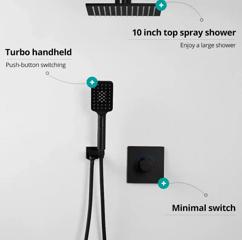 Matte Black Modern LED Modern Rainfall Shower Set