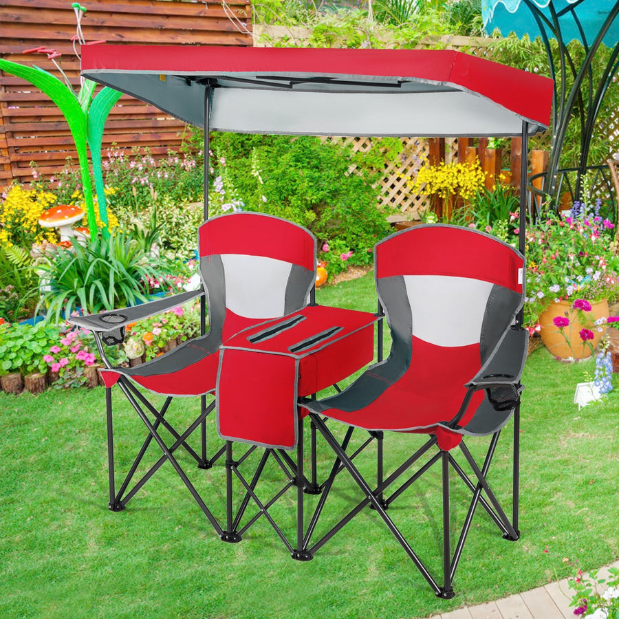 Double Folding Built-in Ice Box Camping Chair - Image 0